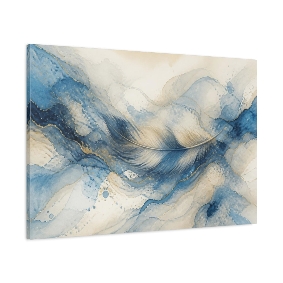 Main Mockup. Hidden Blue Feather Flow shown as canvas print
