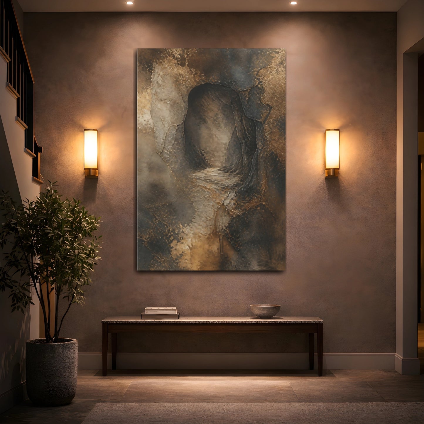 Mockup 2. Hidden Cave Abstract shown as canvas print