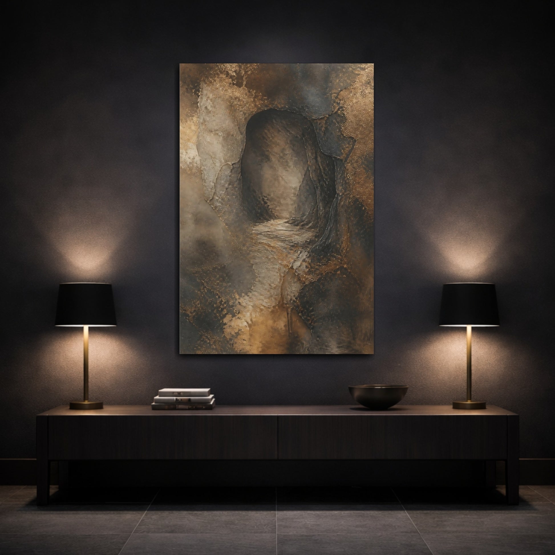 Mockup 3. Hidden Cave Abstract shown as canvas print