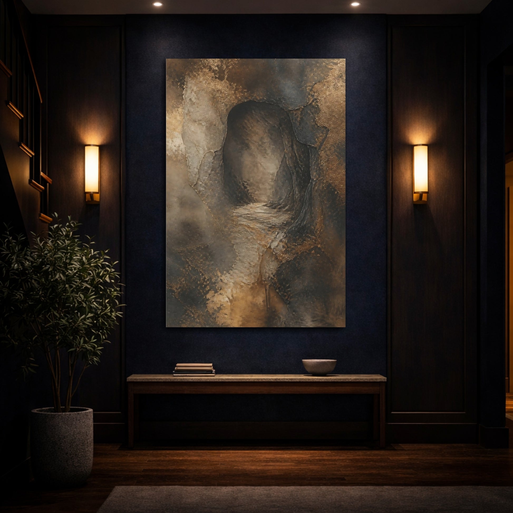 Mockup 4. Hidden Cave Abstract shown as canvas print