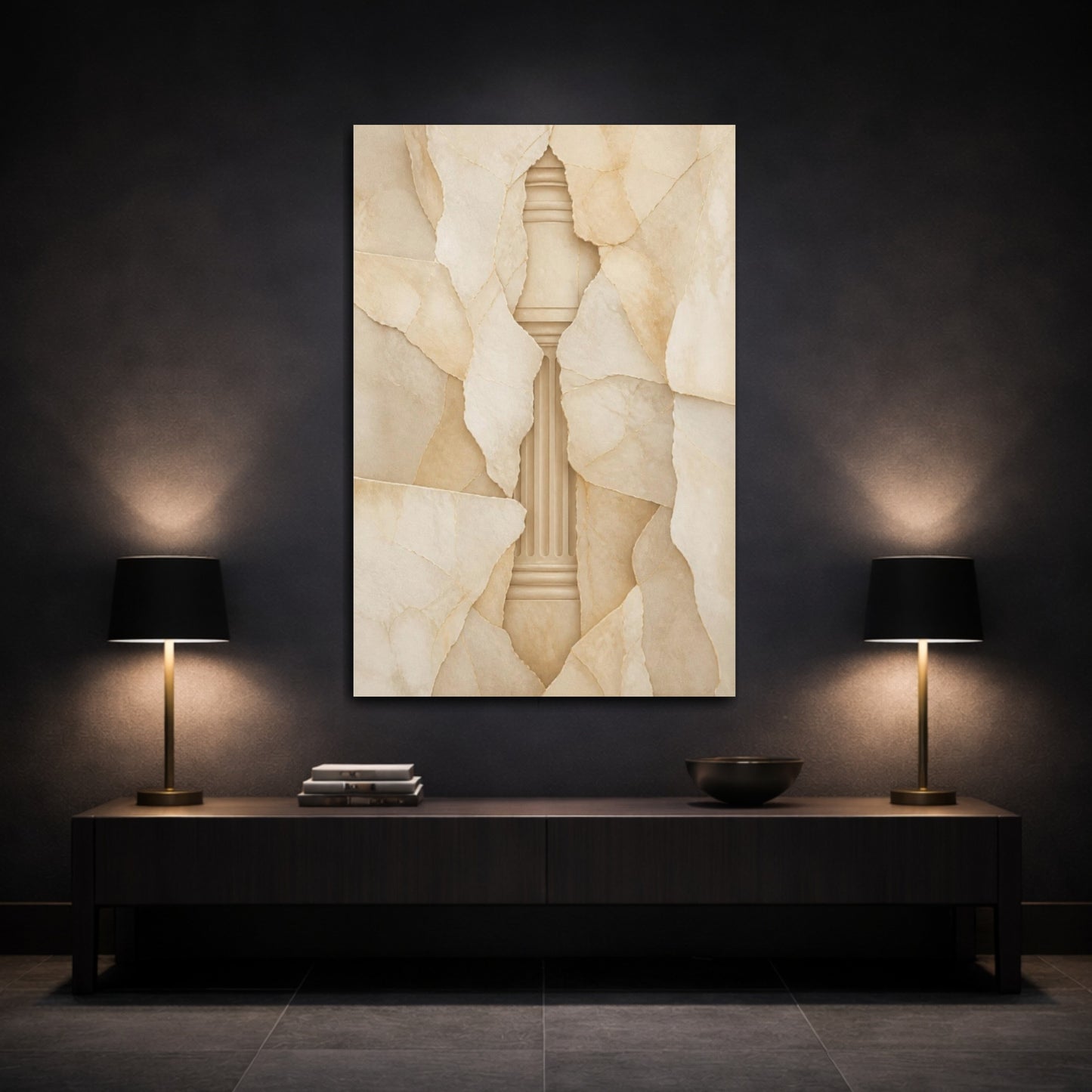 Mockup 3. Hidden Column Abstract shown as canvas print