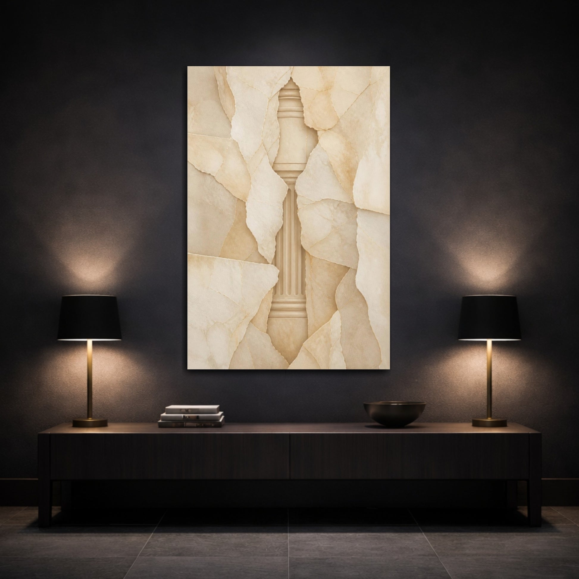 Mockup 3. Hidden Column Abstract shown as canvas print