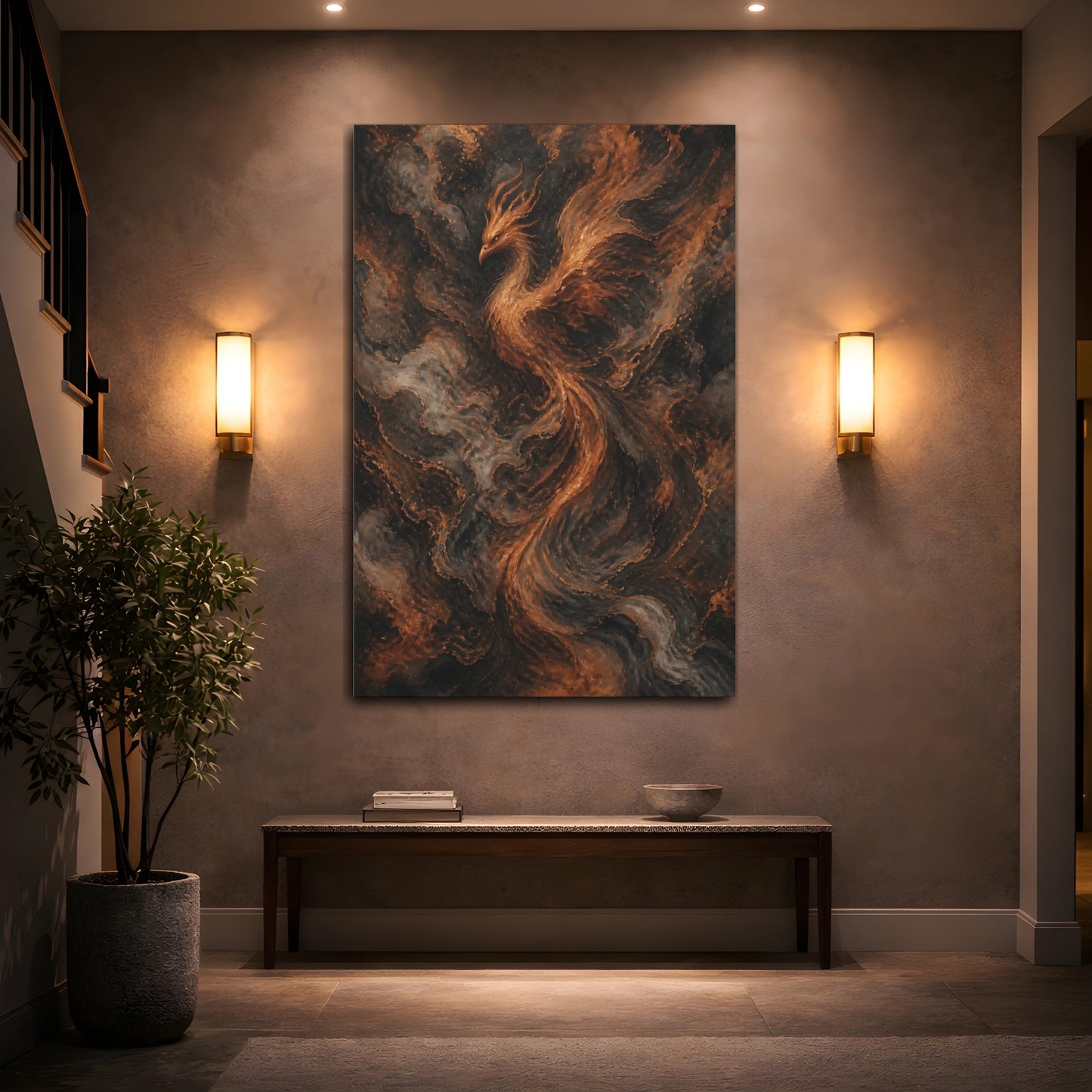 Mockup 2. Hidden Copper Phoenix shown as canvas print