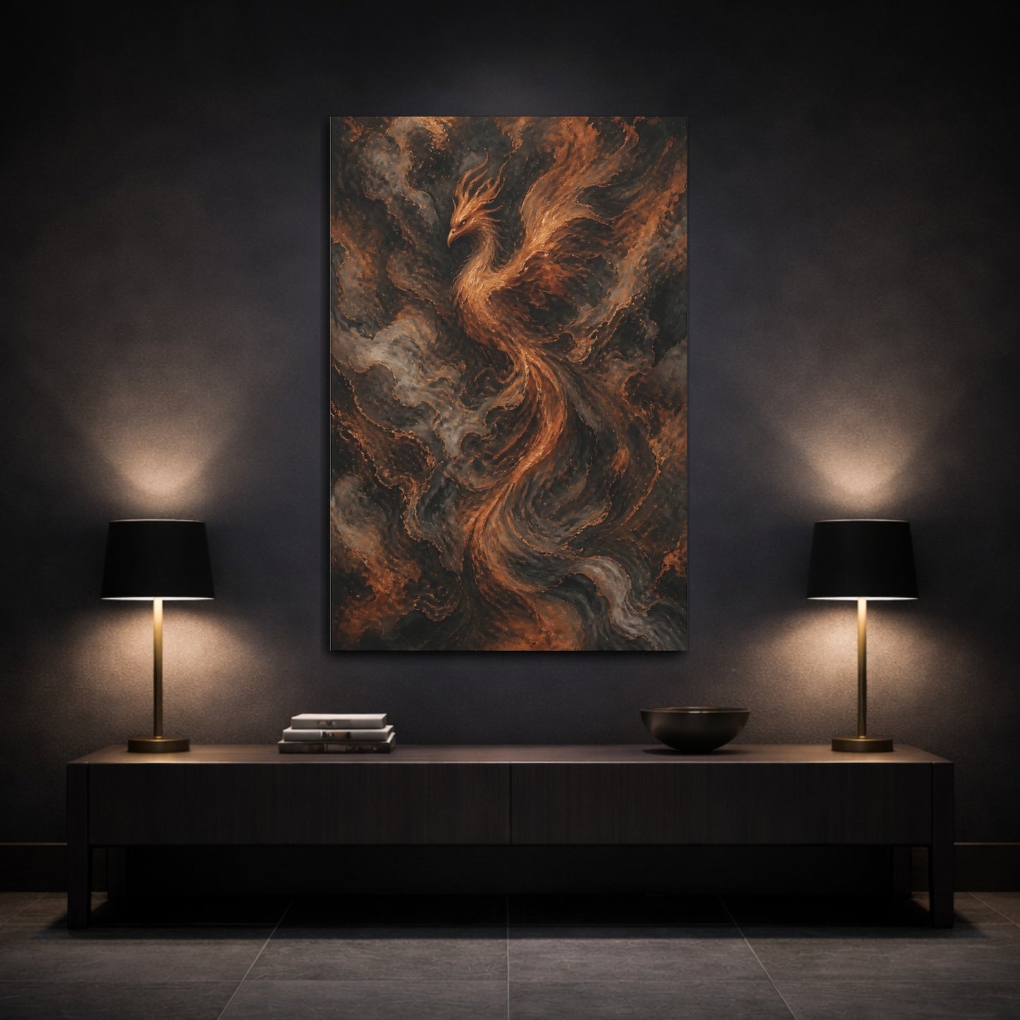 Mockup 3. Hidden Copper Phoenix shown as canvas print