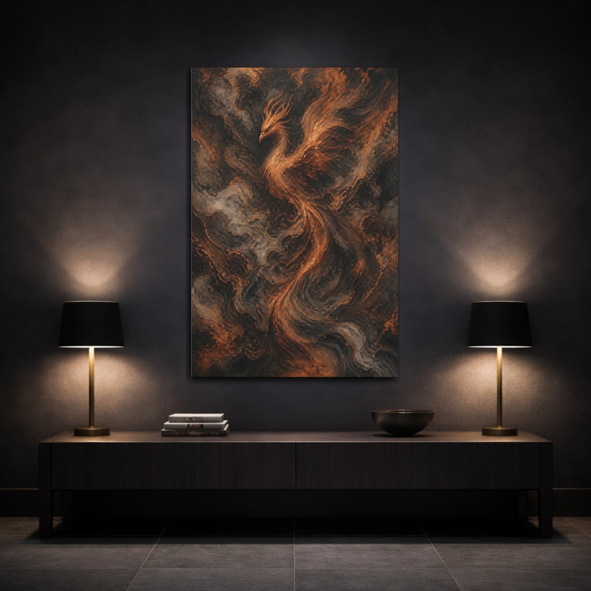 Mockup 3. Hidden Copper Phoenix shown as canvas print