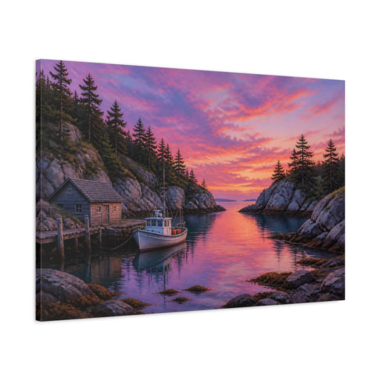Main Mockup. Hidden Cove At Twilight shown as canvas print