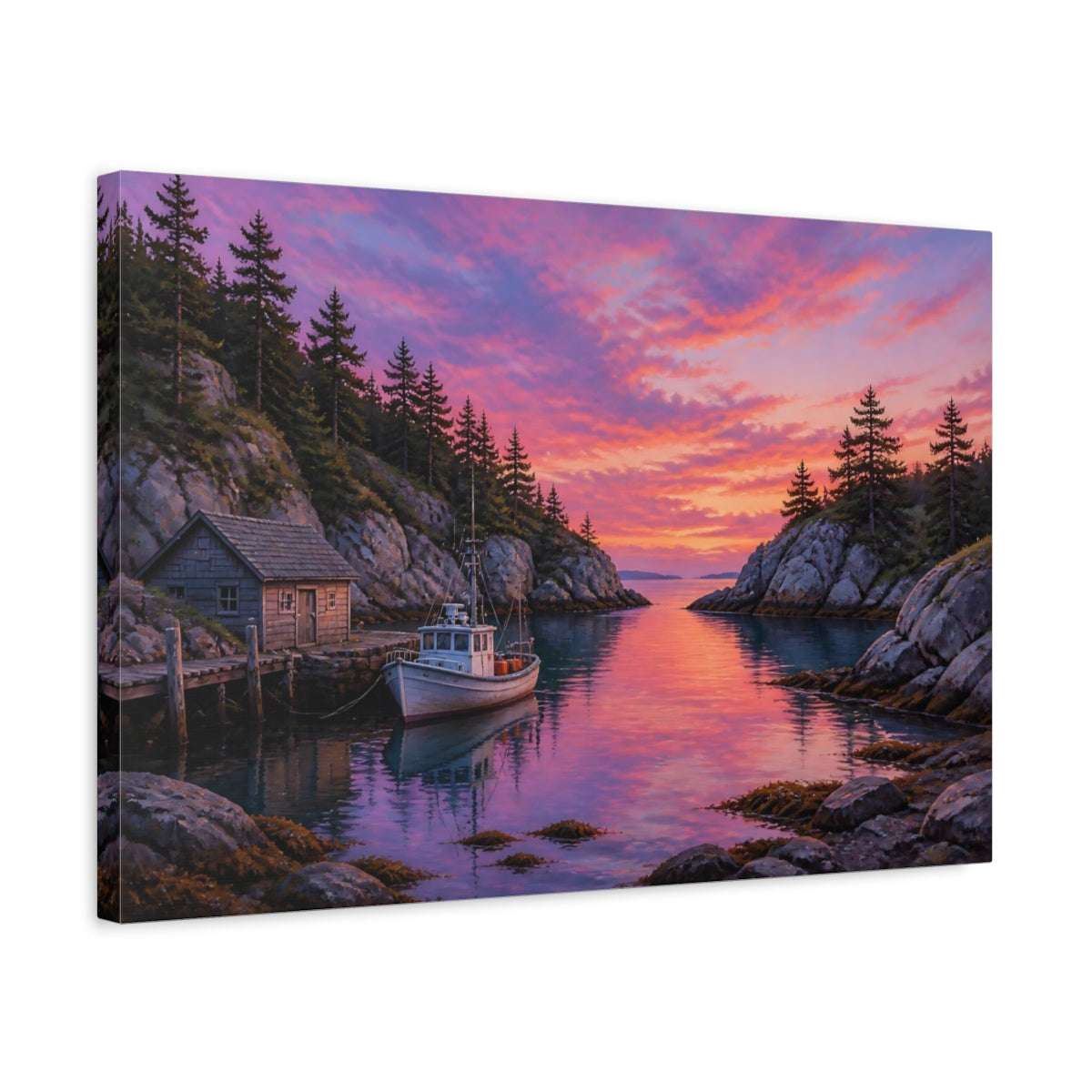 Side Mockup 3. Hidden Cove At Twilight shown as canvas print
