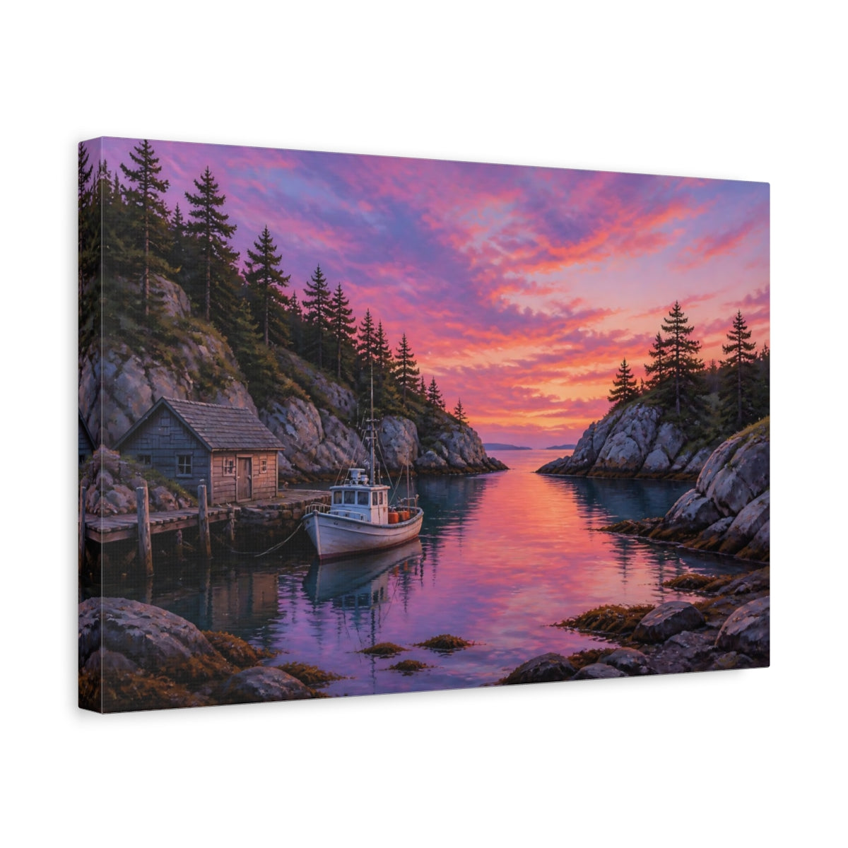 Side Mockup 4. Hidden Cove At Twilight shown as canvas print