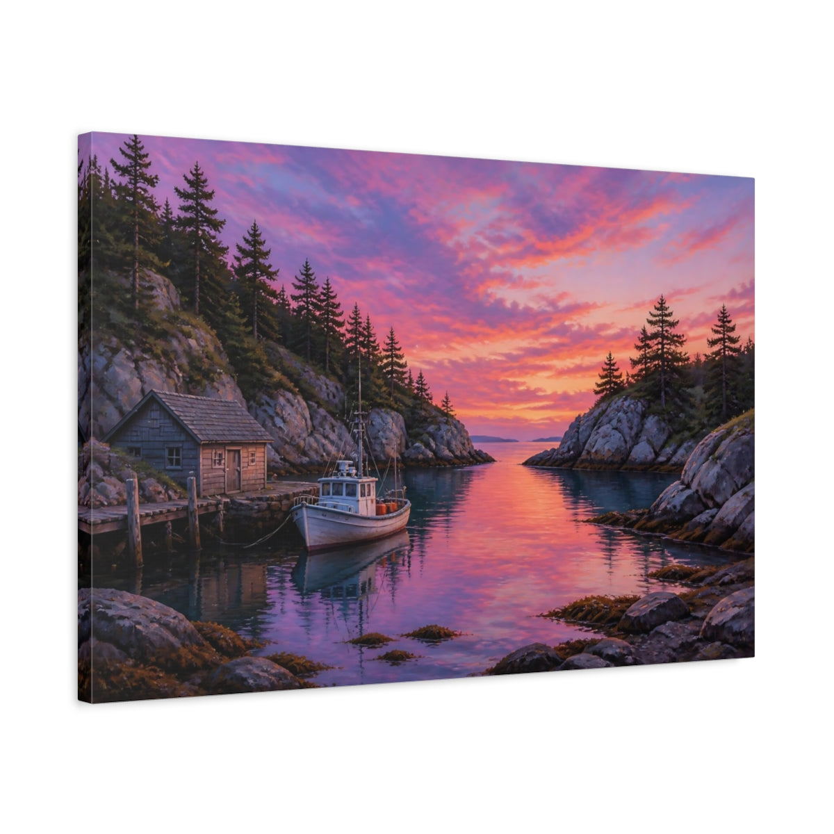 Side Mockup 2. Hidden Cove At Twilight shown as canvas print