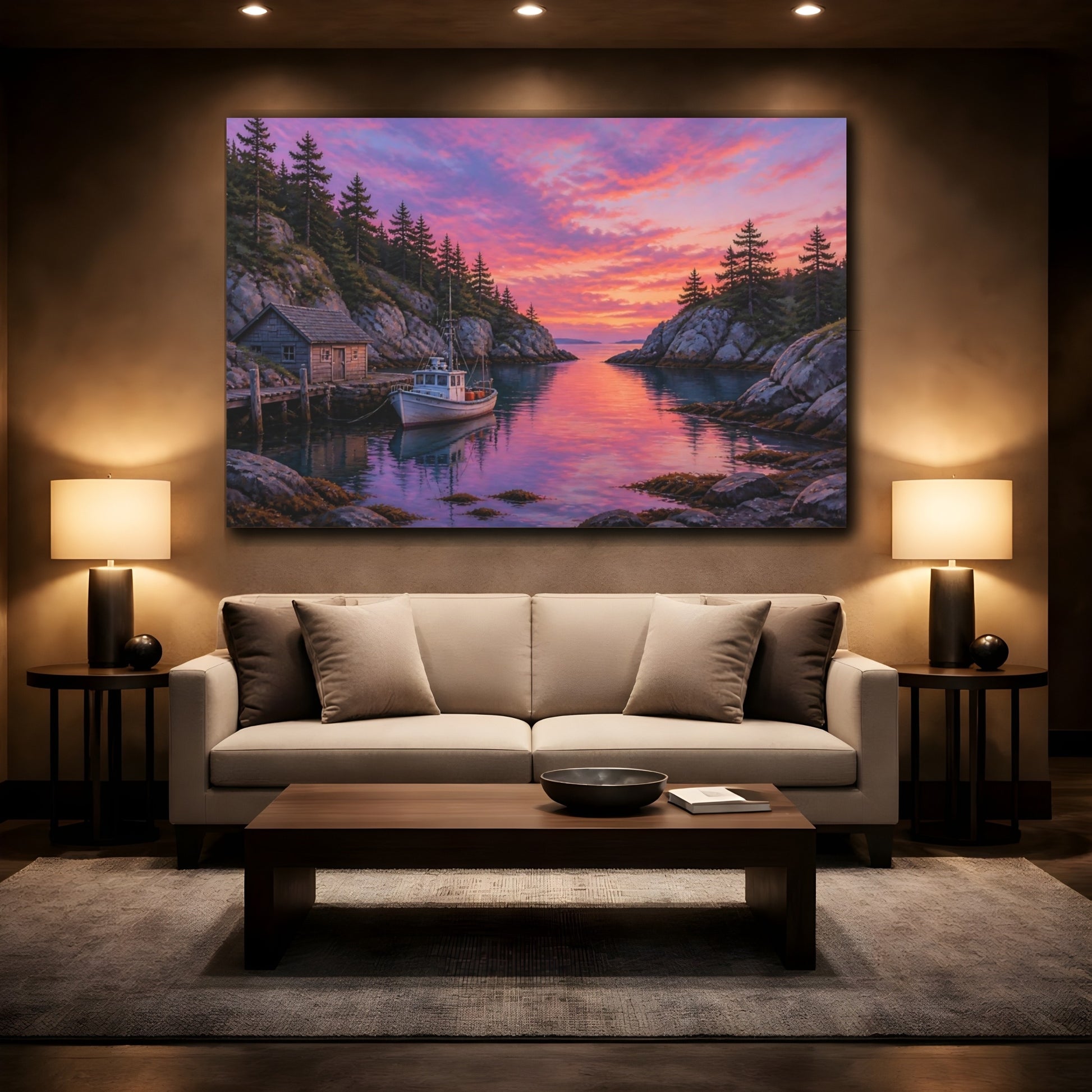 Mockup 2. Hidden Cove At Twilight shown as canvas print