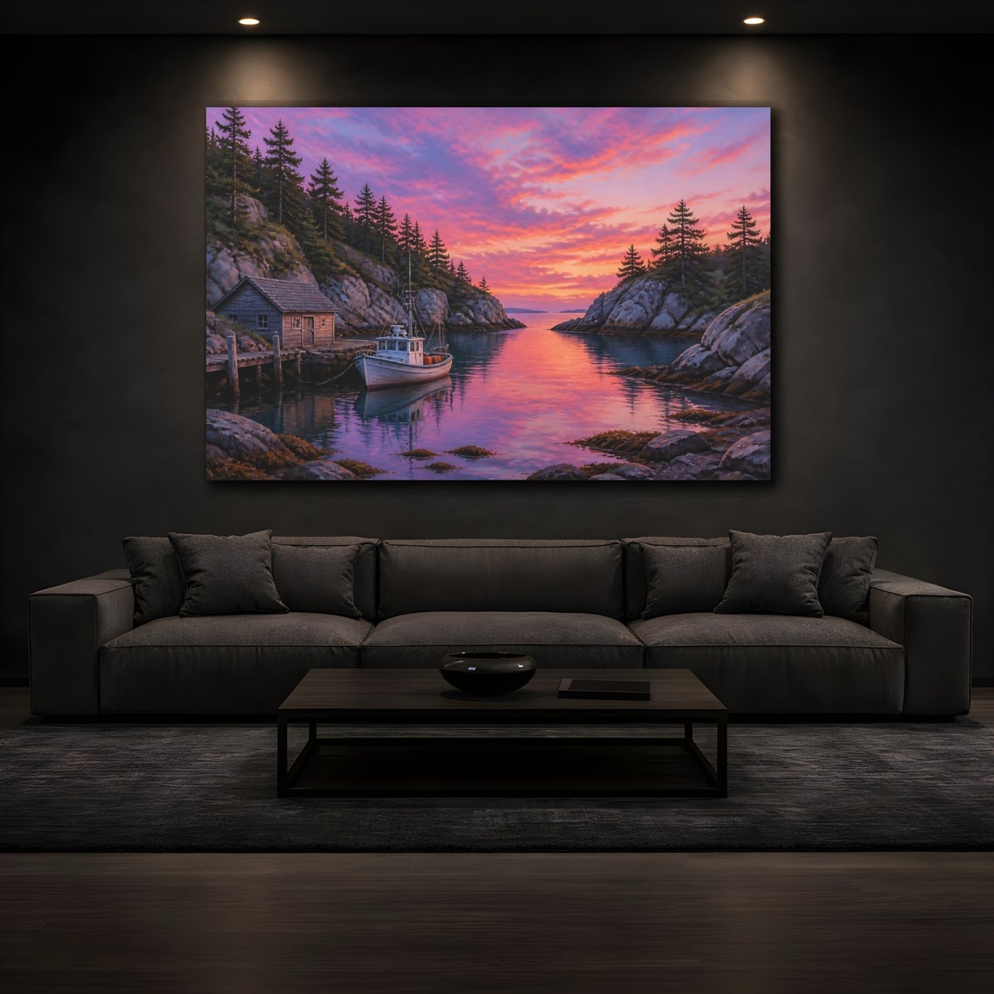 Mockup 3. Hidden Cove At Twilight shown as canvas print
