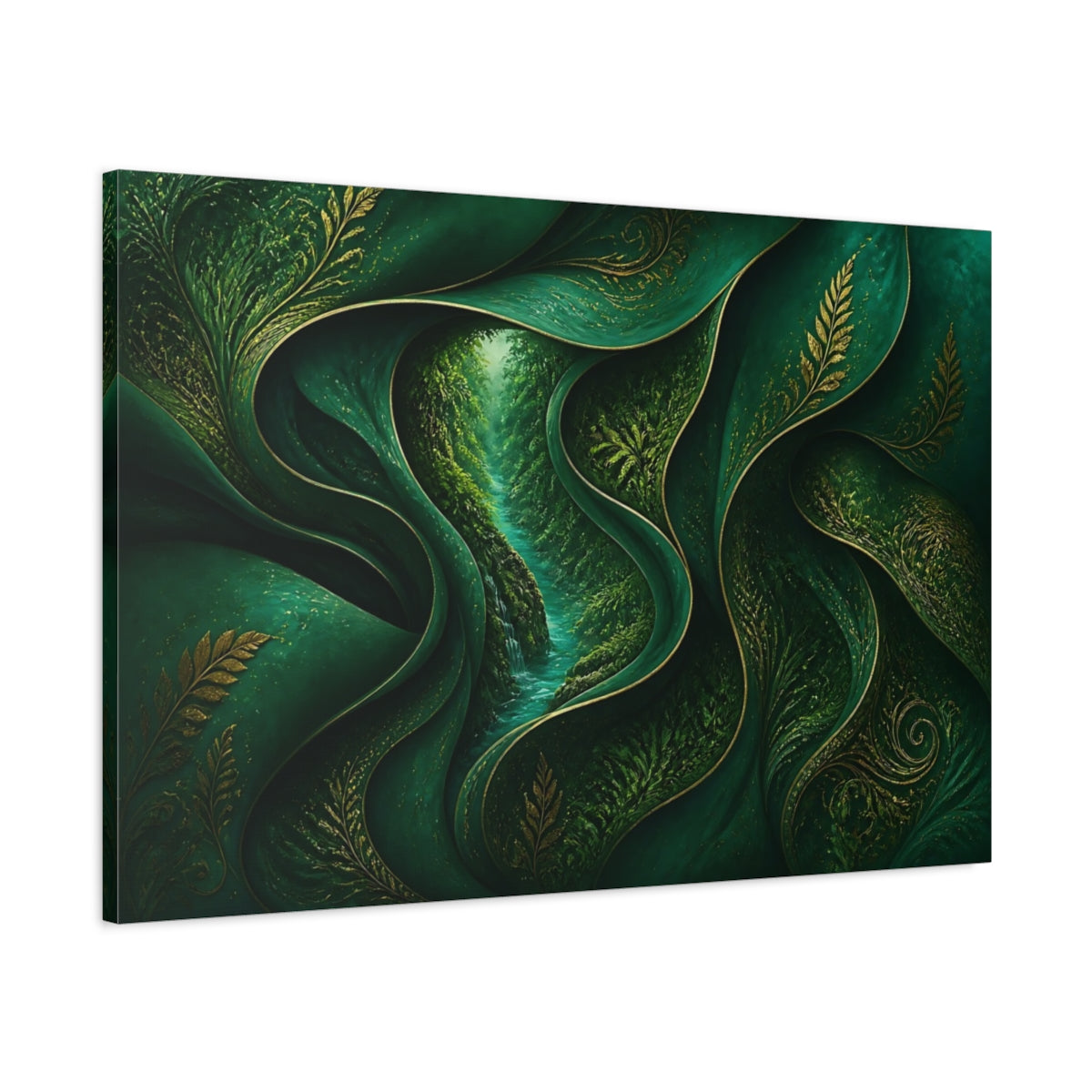 Main Mockup. Hidden Emerald River shown as canvas print