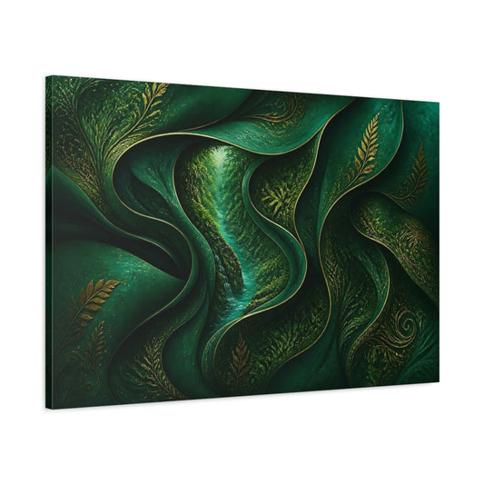 Main Mockup. Hidden Emerald River shown as canvas print