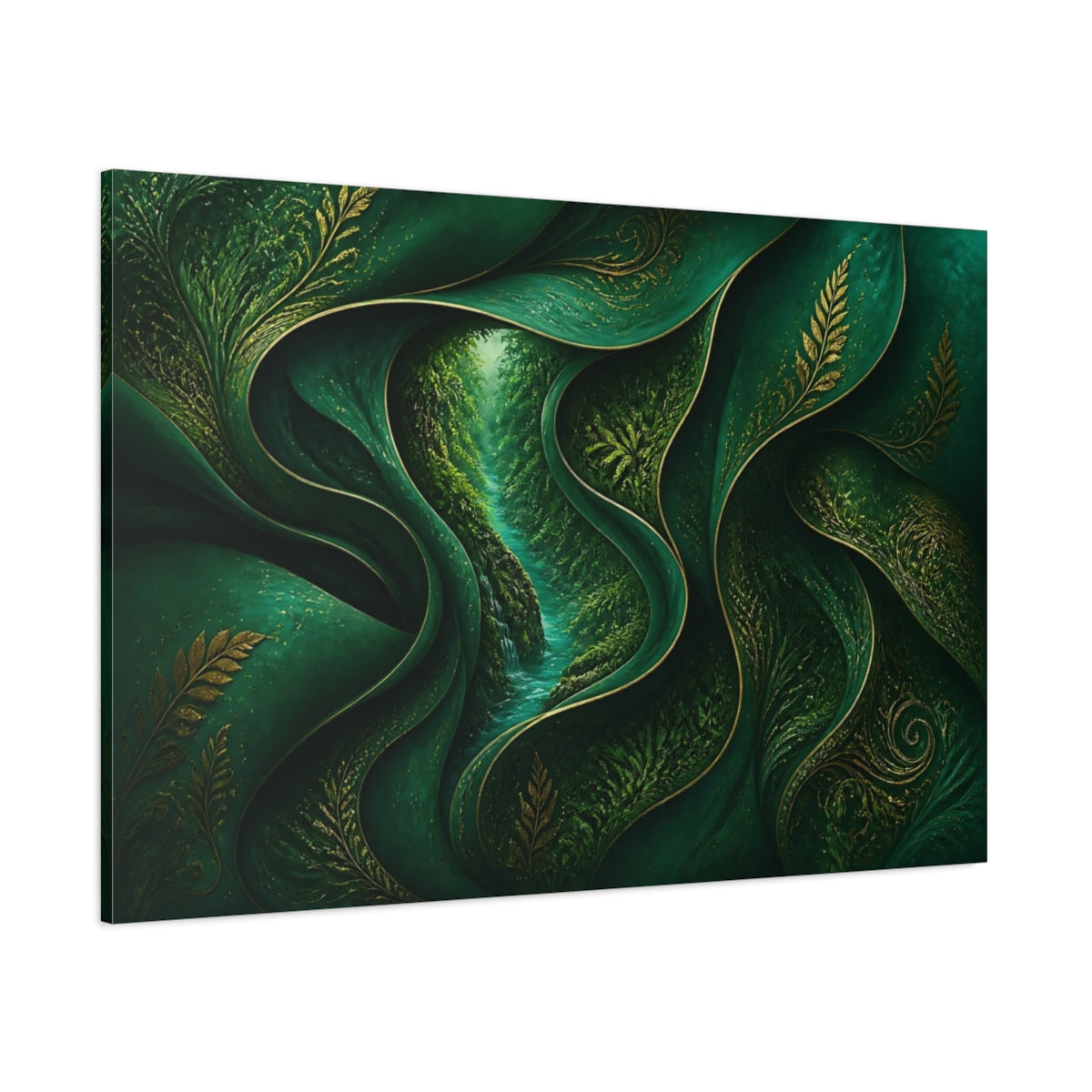 Side Mockup 1. Hidden Emerald River shown as canvas print