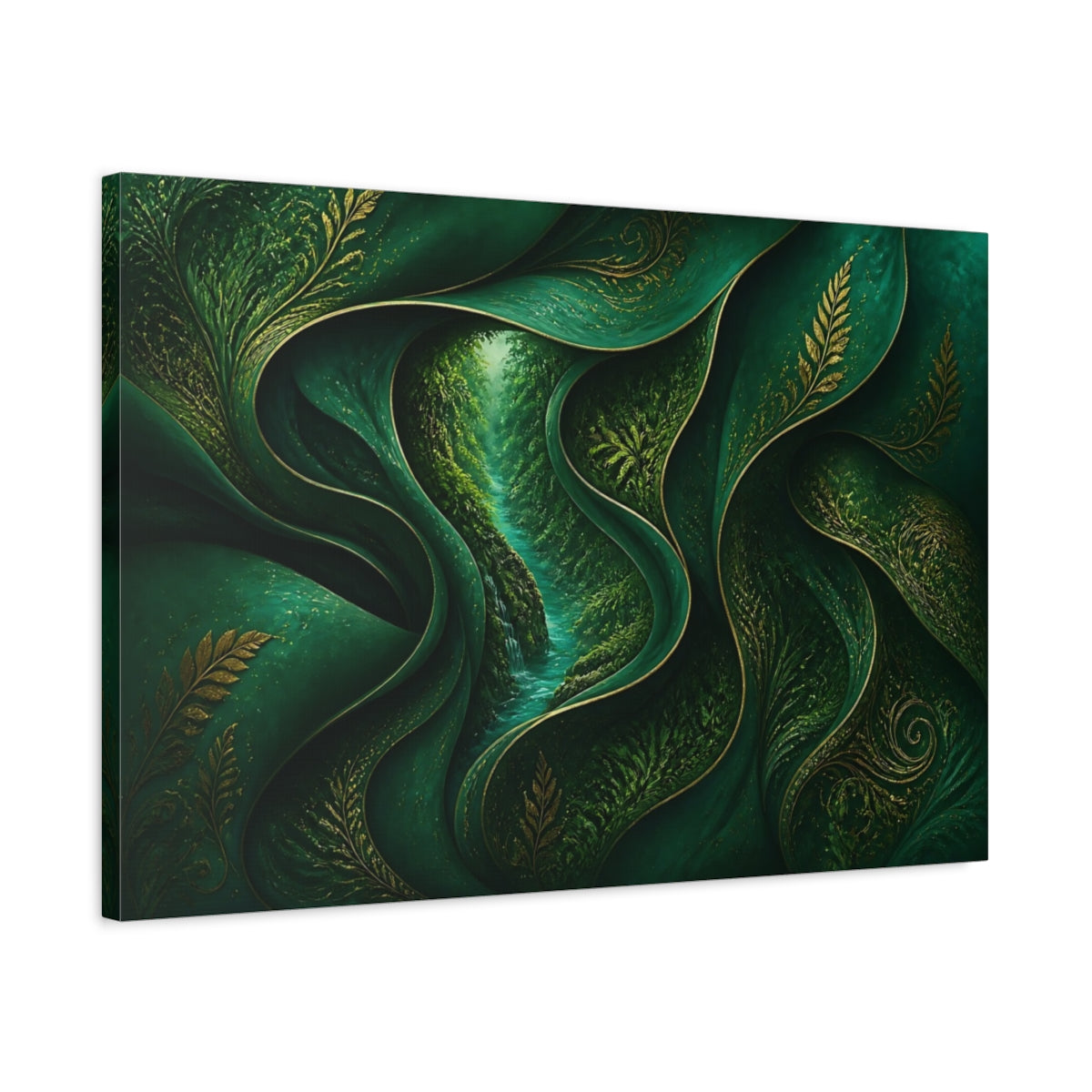 Side Mockup 2. Hidden Emerald River shown as canvas print