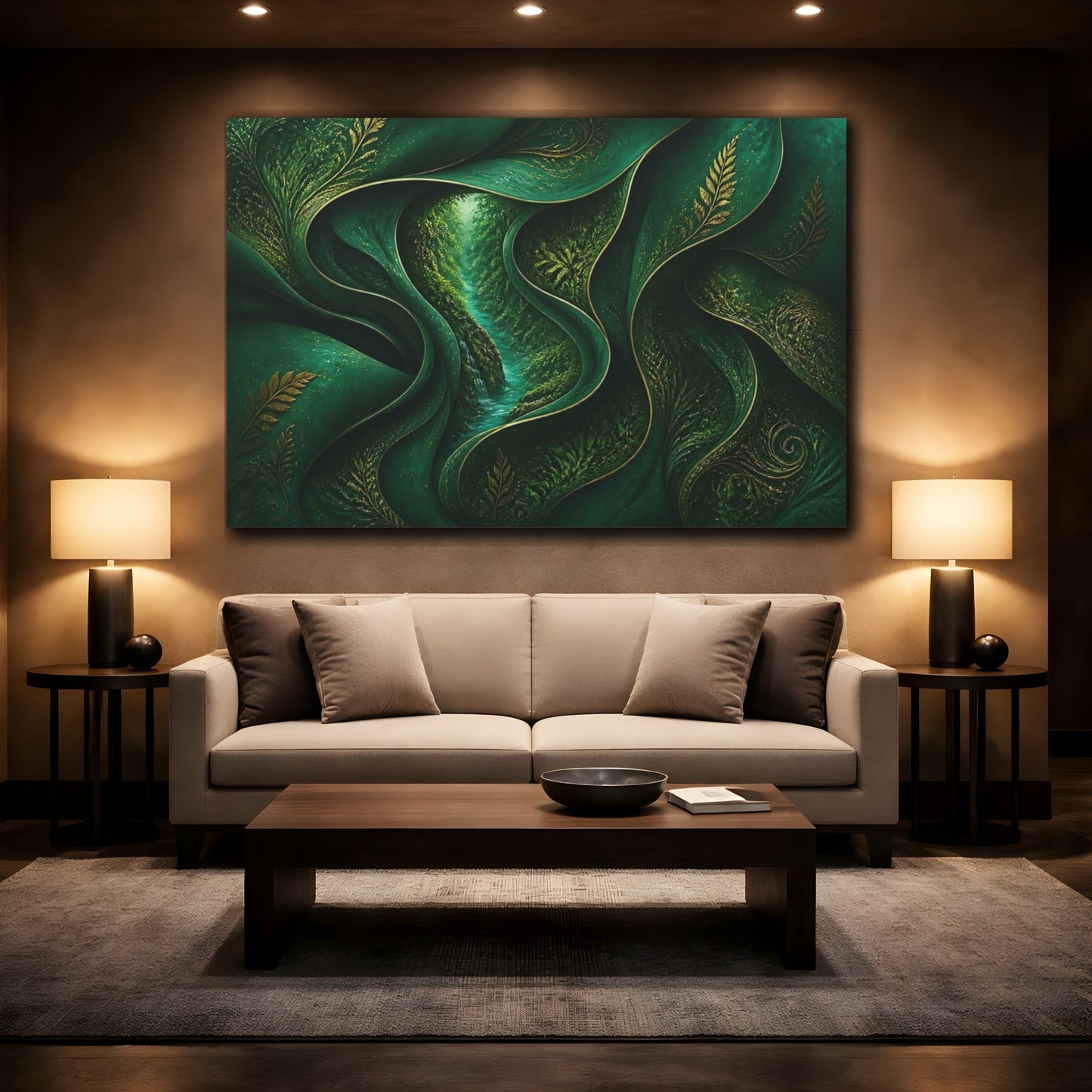 Mockup 2. Hidden Emerald River shown as canvas print