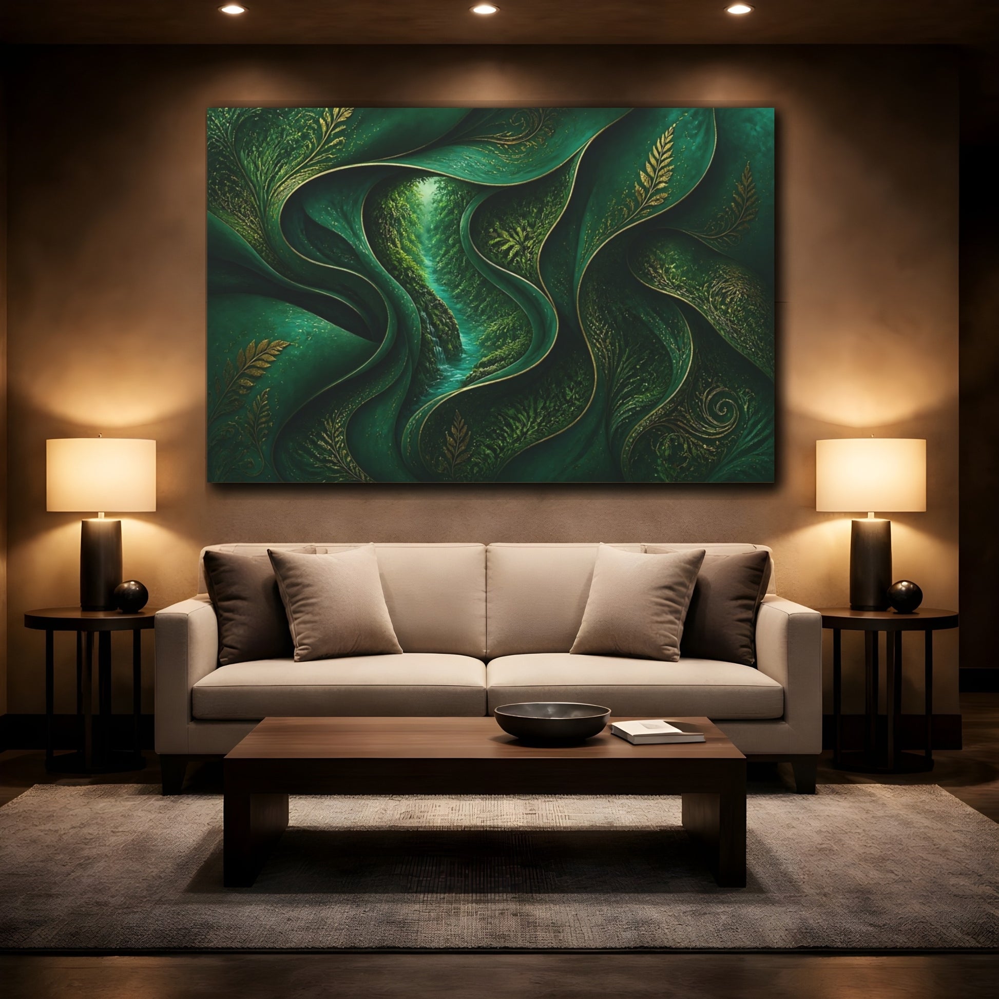 Mockup 2. Hidden Emerald River shown as canvas print