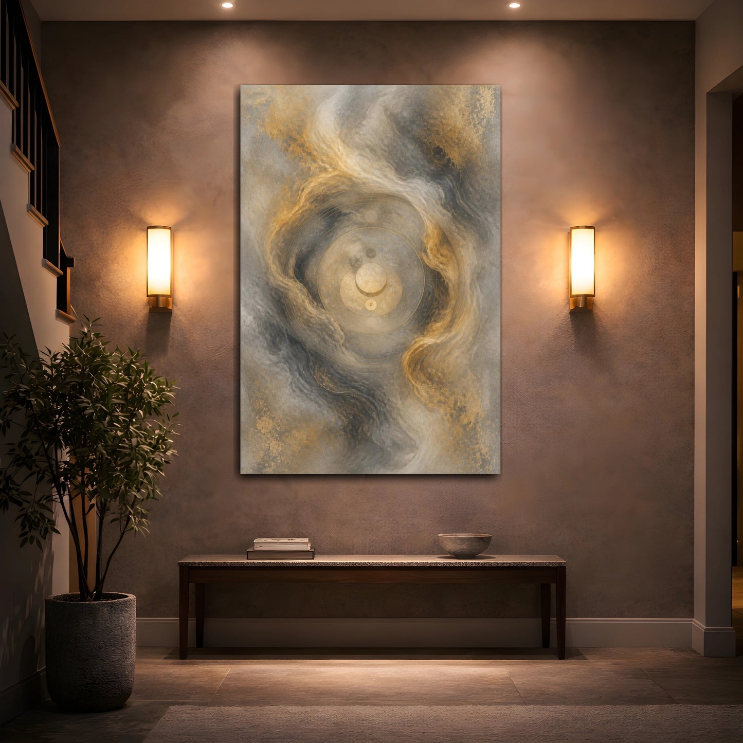 Mockup 2. Hidden Geometric Circle shown as canvas print