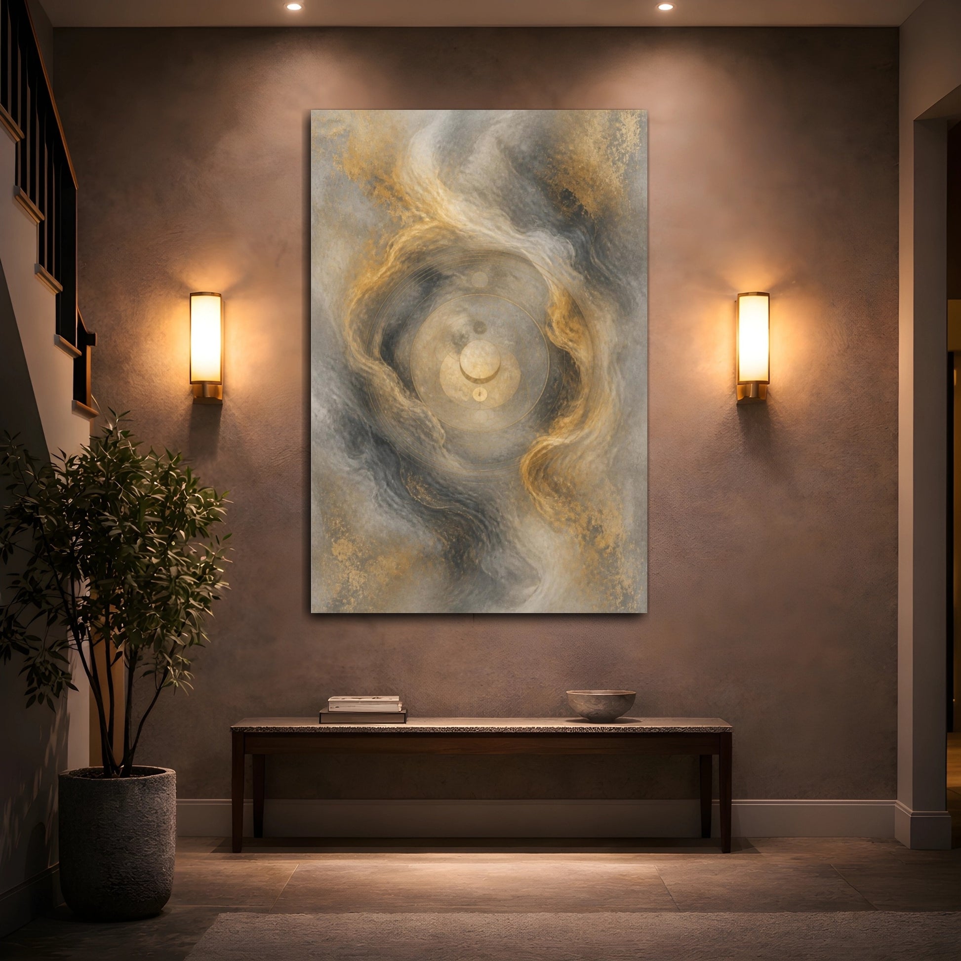 Mockup 2. Hidden Geometric Circle shown as canvas print