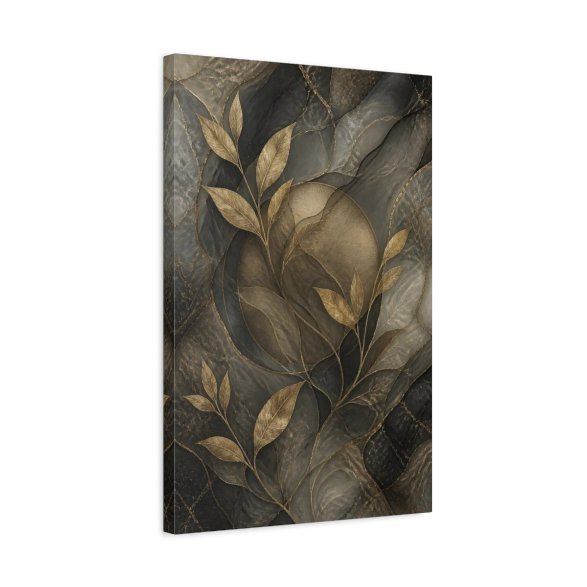 Side Mockup 3. Hidden Gold Leaves shown as canvas print
