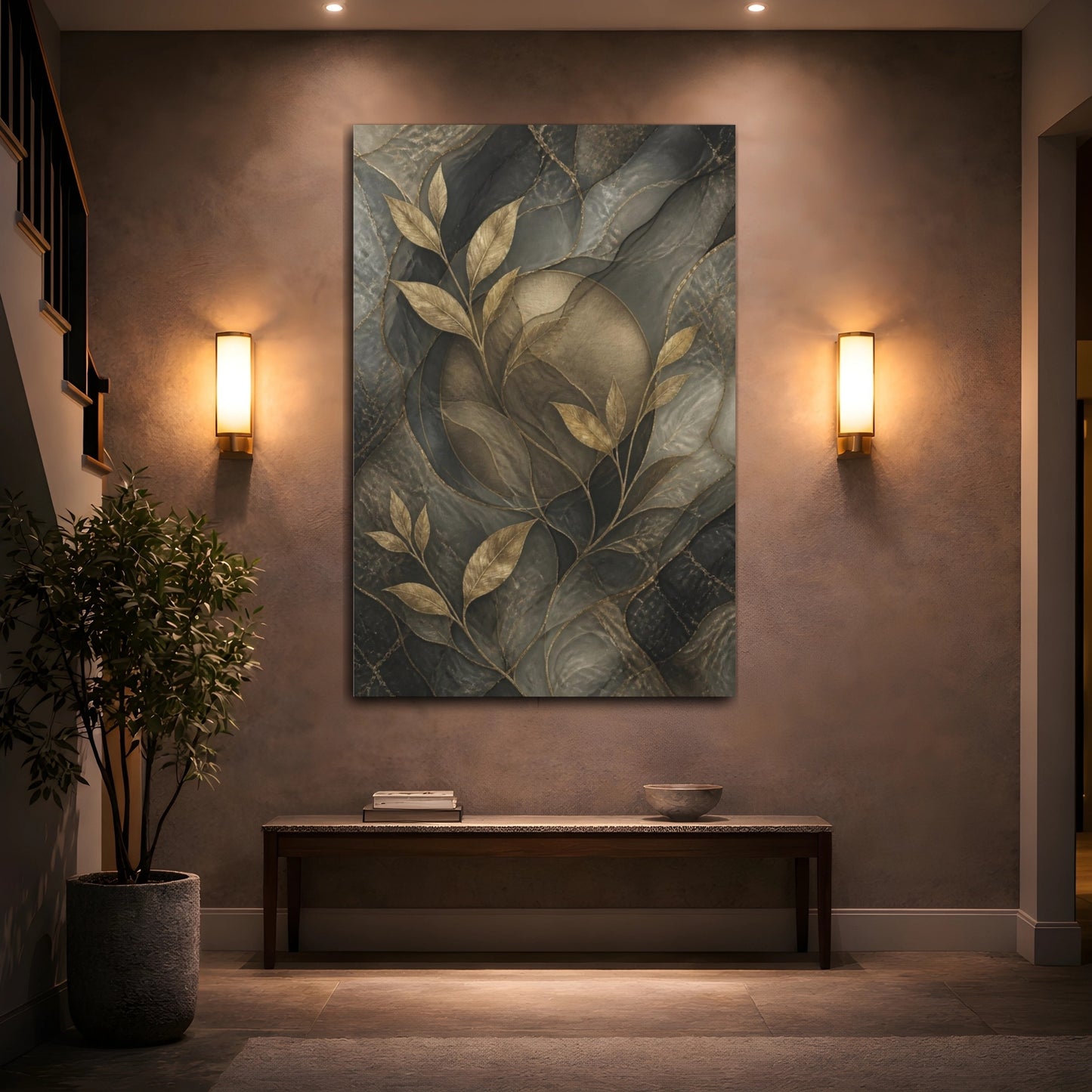 Mockup 2. Hidden Gold Leaves shown as canvas print
