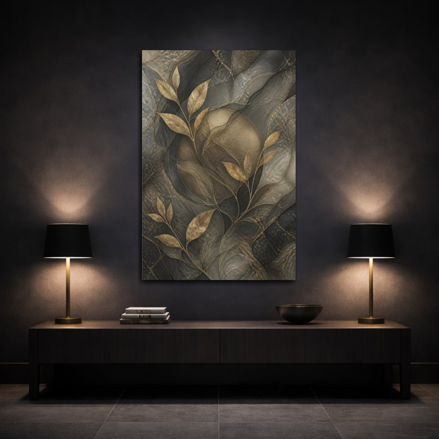 Mockup 3. Hidden Gold Leaves shown as canvas print