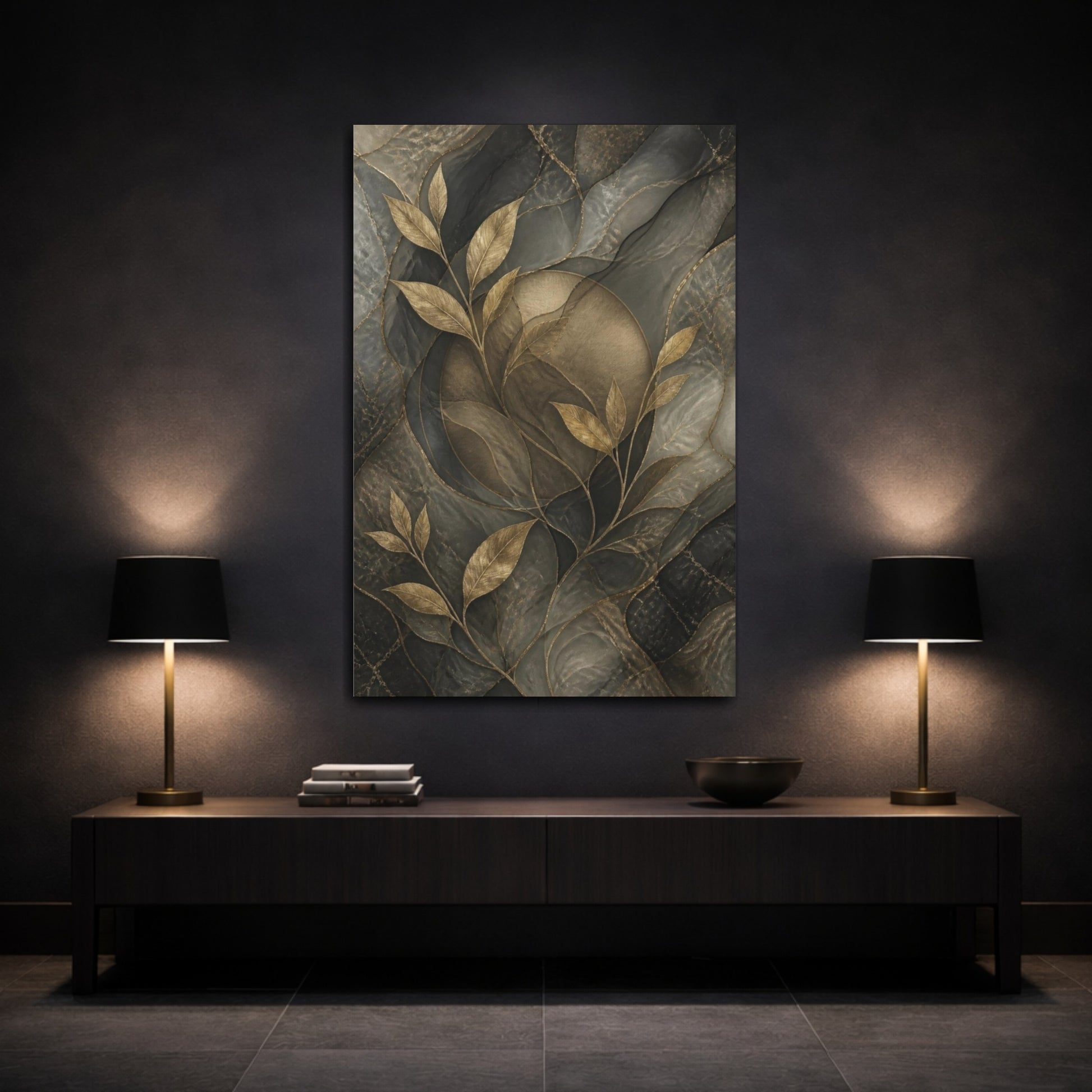 Mockup 3. Hidden Gold Leaves shown as canvas print