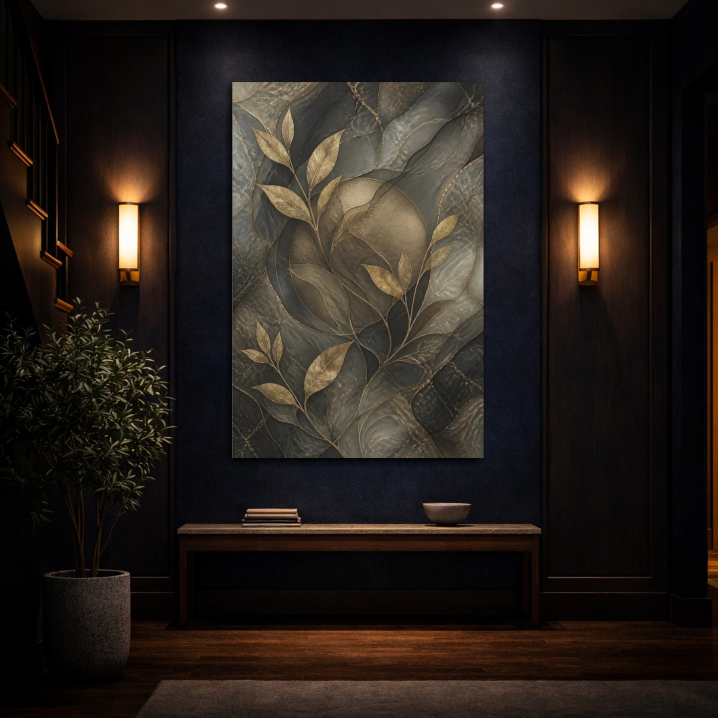 Mockup 4. Hidden Gold Leaves shown as canvas print