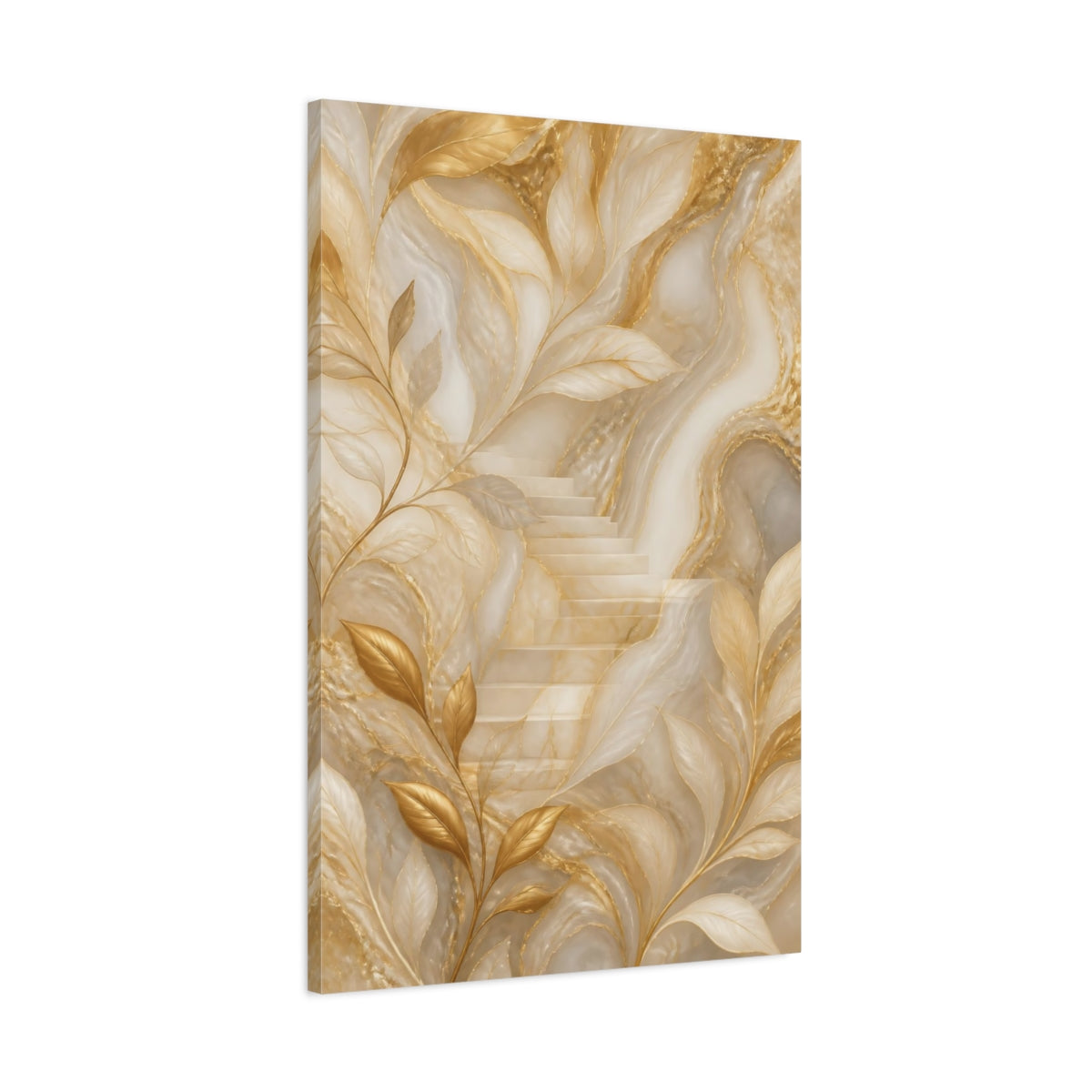 Main Mockup. Hidden Gold Staircase shown as canvas print