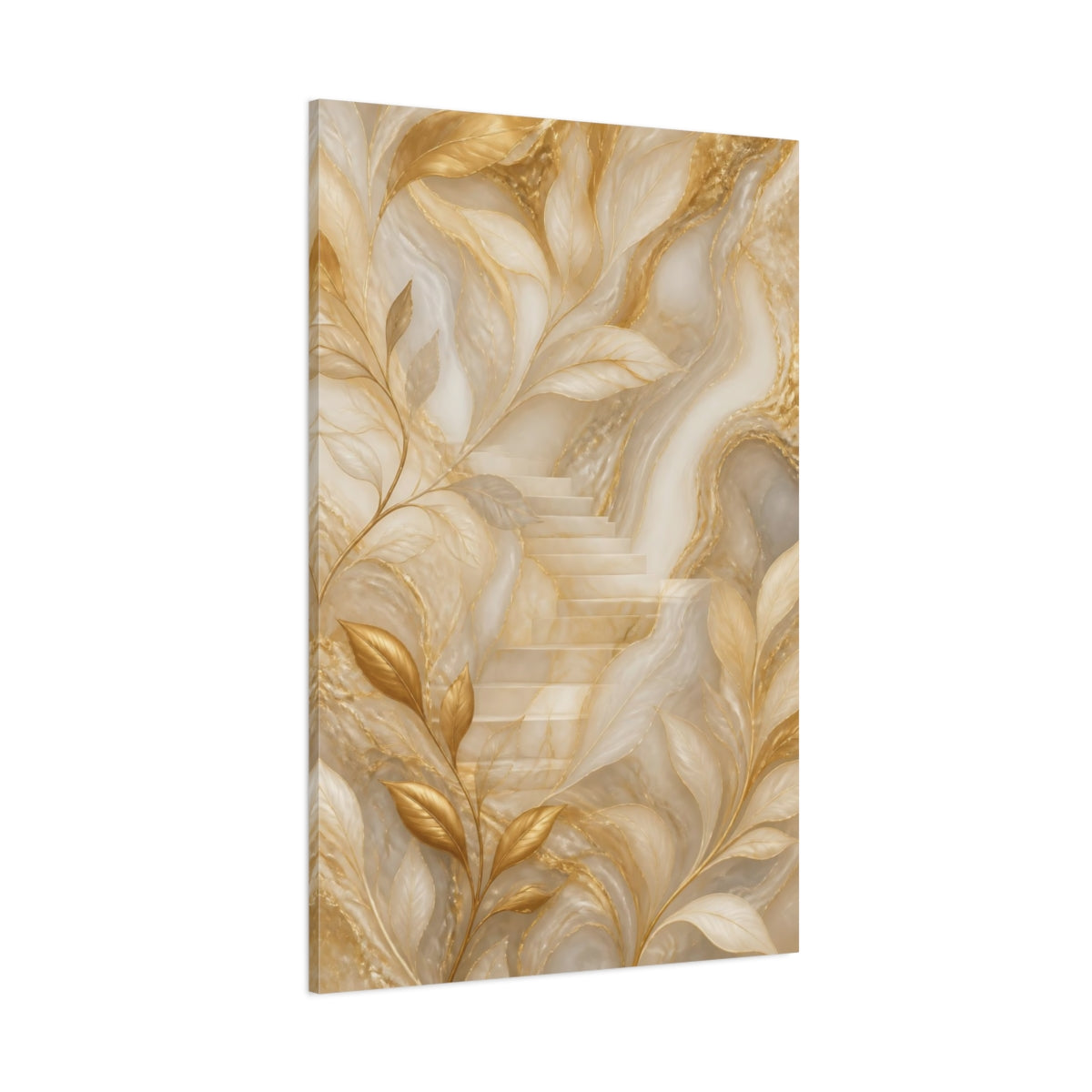 Side Mockup 1. Hidden Gold Staircase shown as canvas print