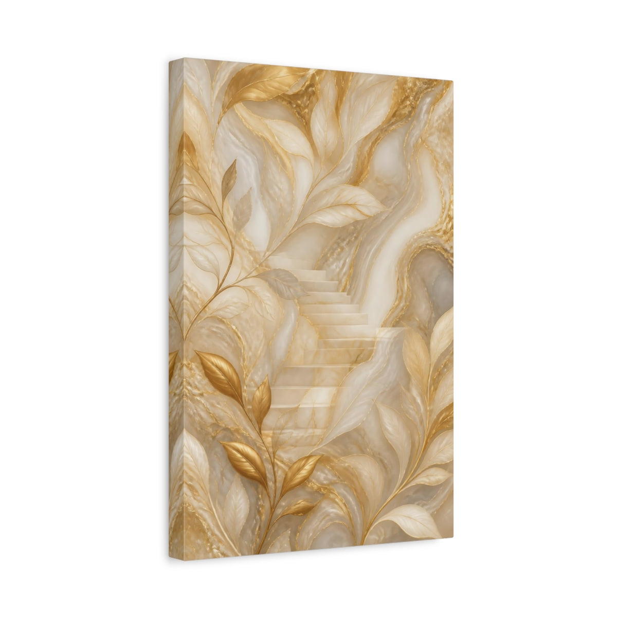 Side Mockup 4. Hidden Gold Staircase shown as canvas print