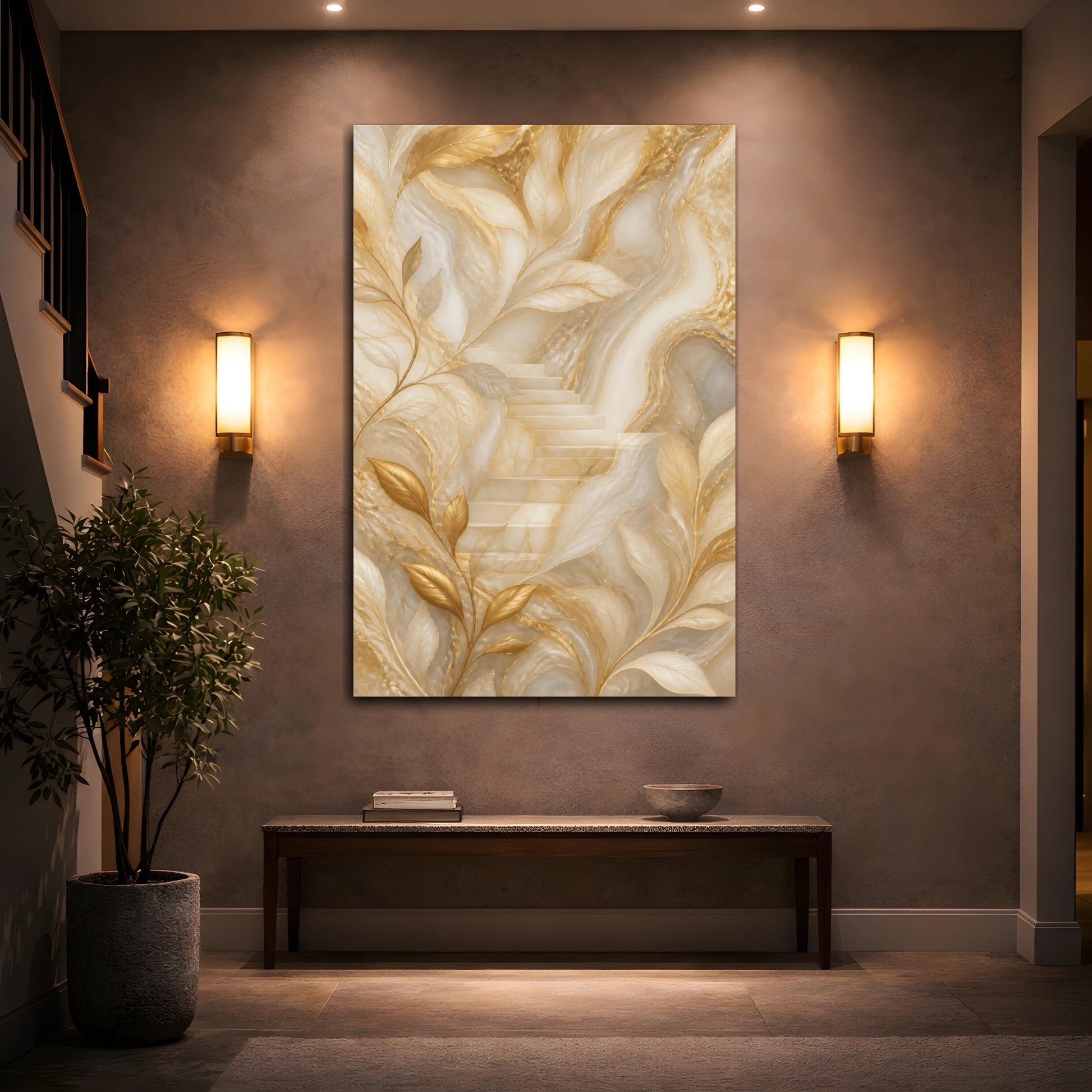 Mockup 2. Hidden Gold Staircase shown as canvas print