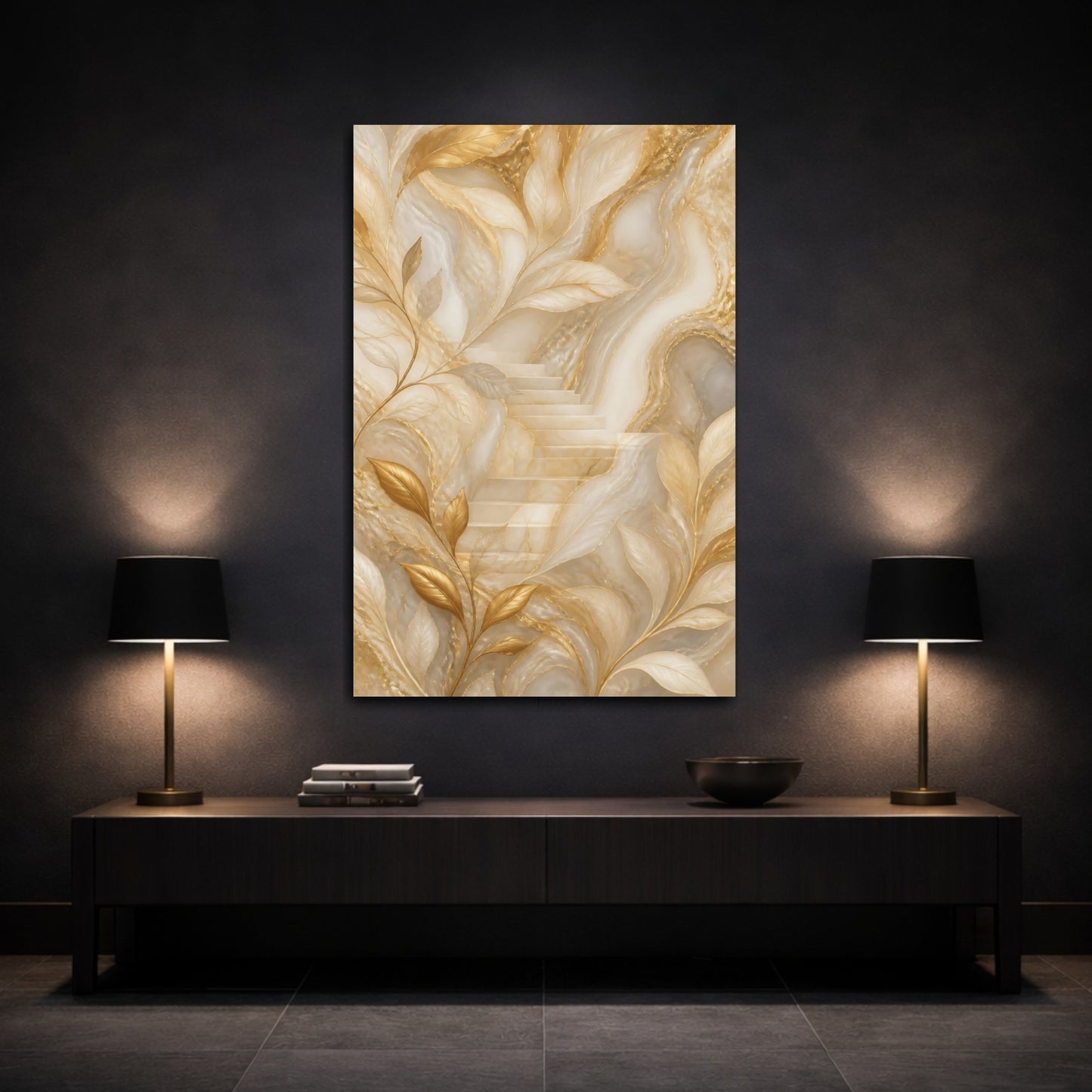 Mockup 3. Hidden Gold Staircase shown as canvas print