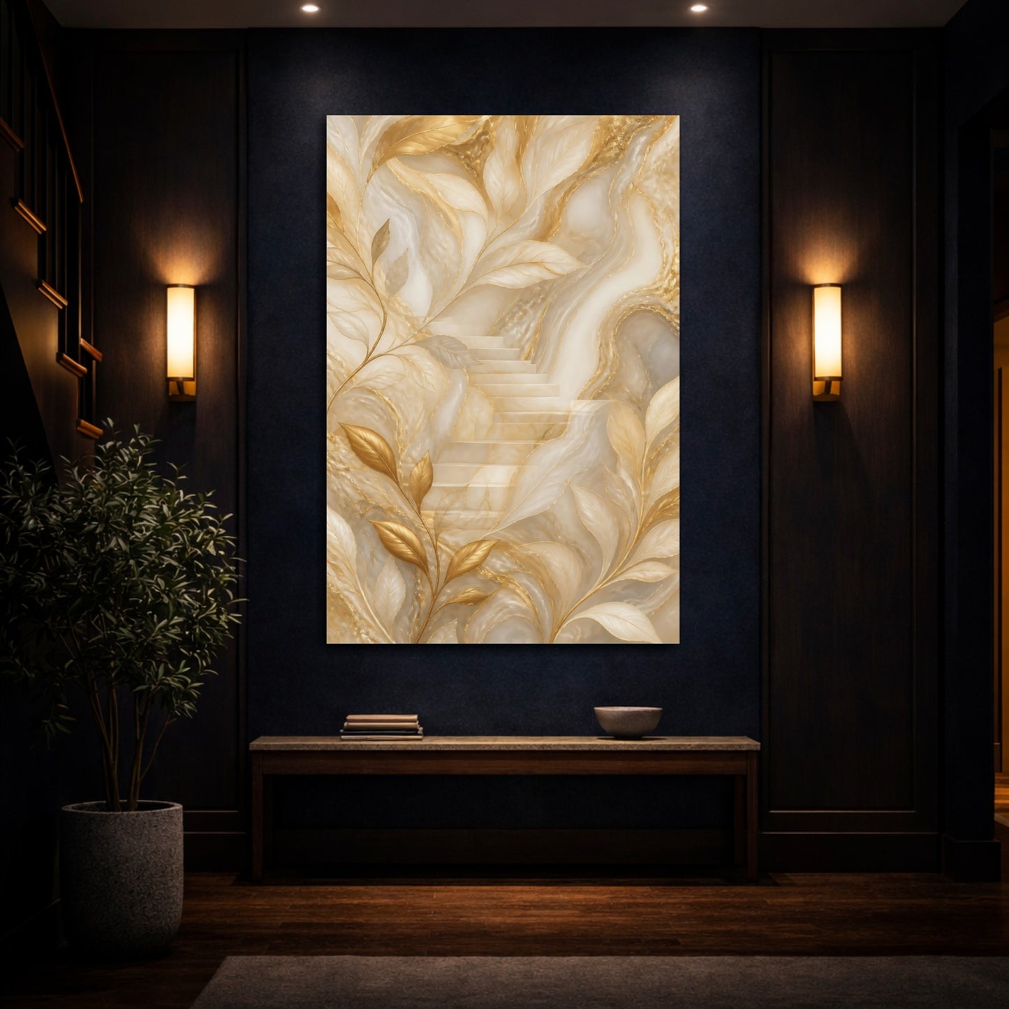 Mockup 4. Hidden Gold Staircase shown as canvas print