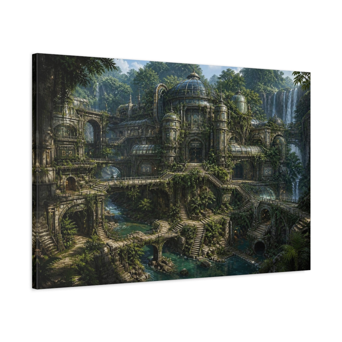 Main Mockup. Hidden Jungle Research Facility shown as canvas print