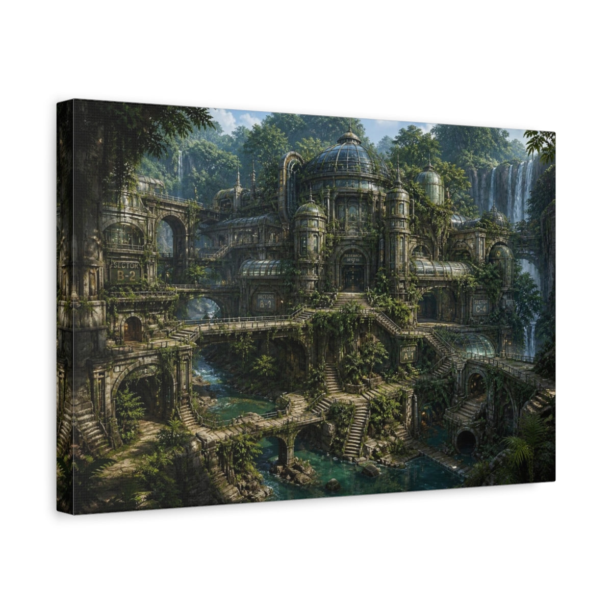 Side Mockup 4. Hidden Jungle Research Facility shown as canvas print