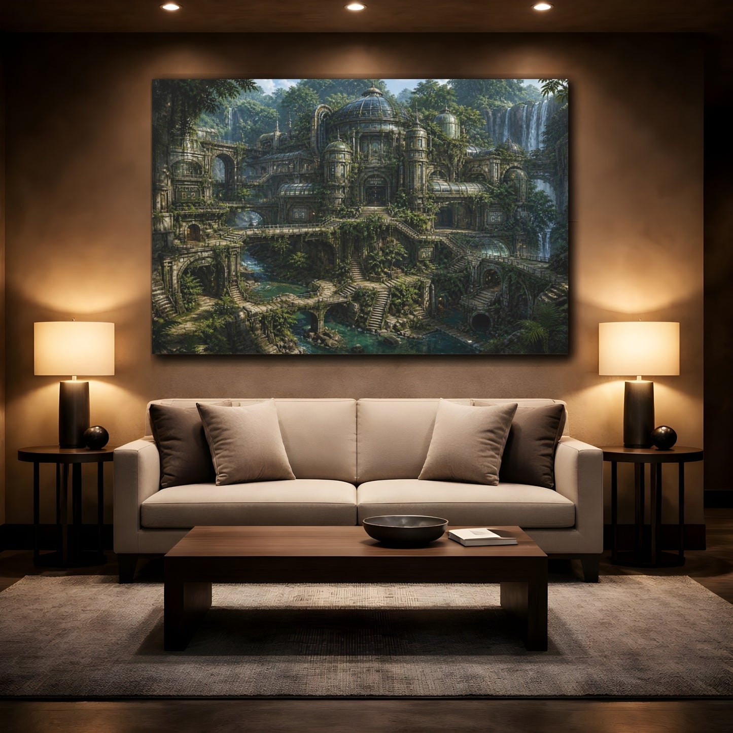 Mockup 2. Hidden Jungle Research Facility shown as canvas print