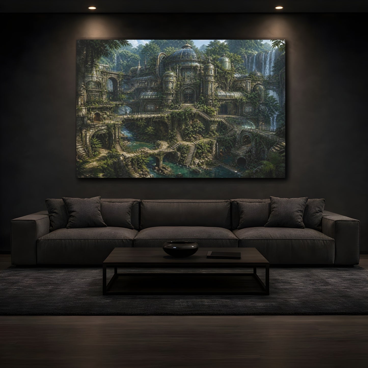 Mockup 3. Hidden Jungle Research Facility shown as canvas print