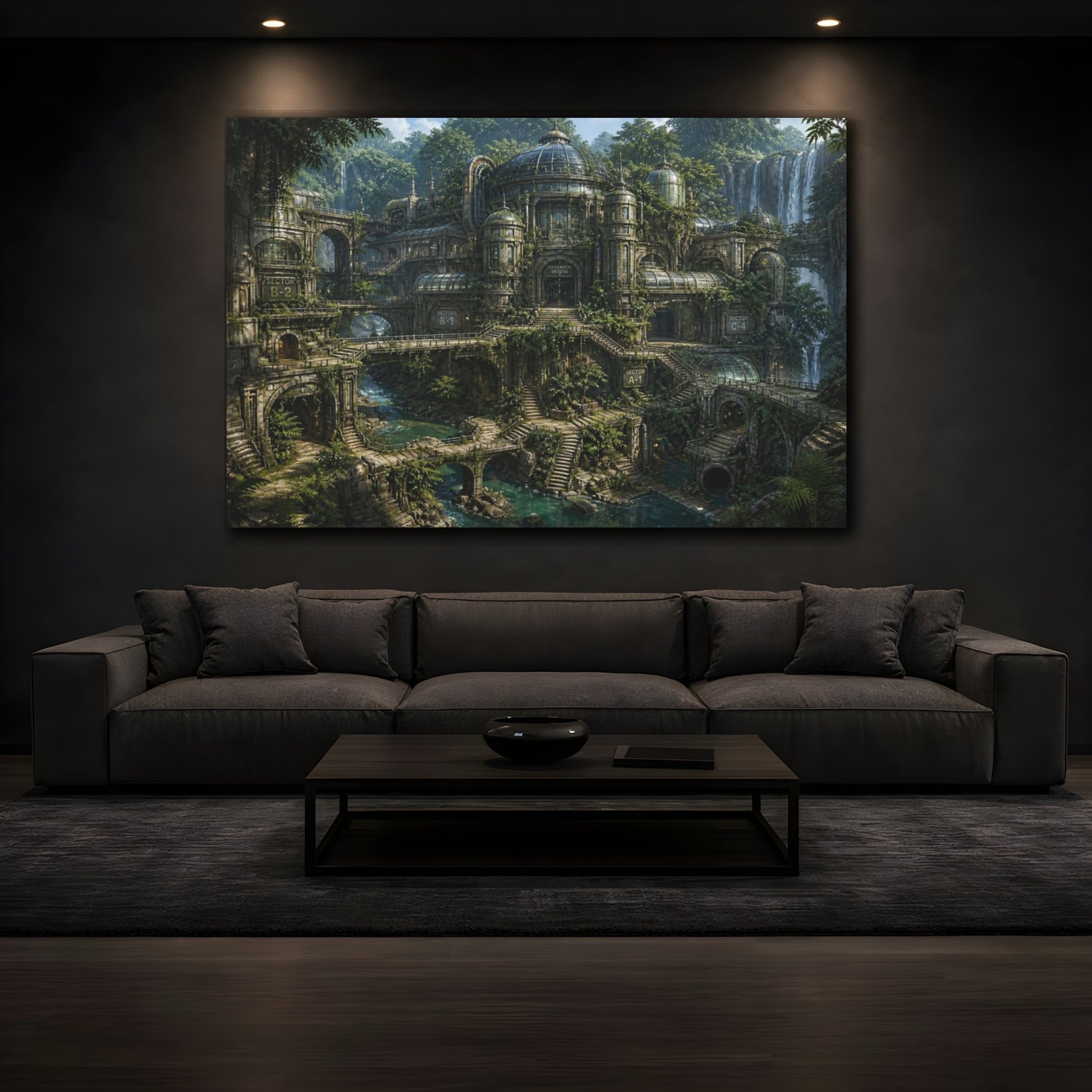 Mockup 3. Hidden Jungle Research Facility shown as canvas print