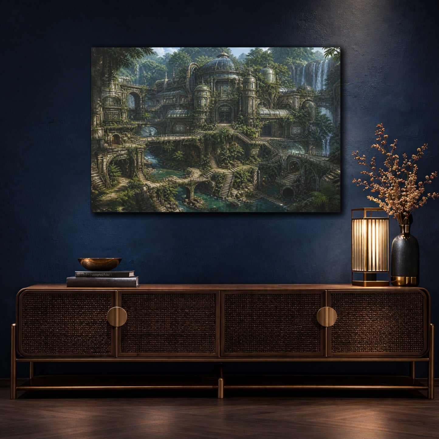 Mockup 4. Hidden Jungle Research Facility shown as canvas print