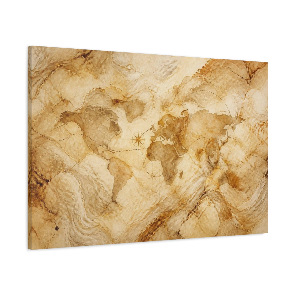 Main Mockup. Hidden Marble World Map shown as canvas print