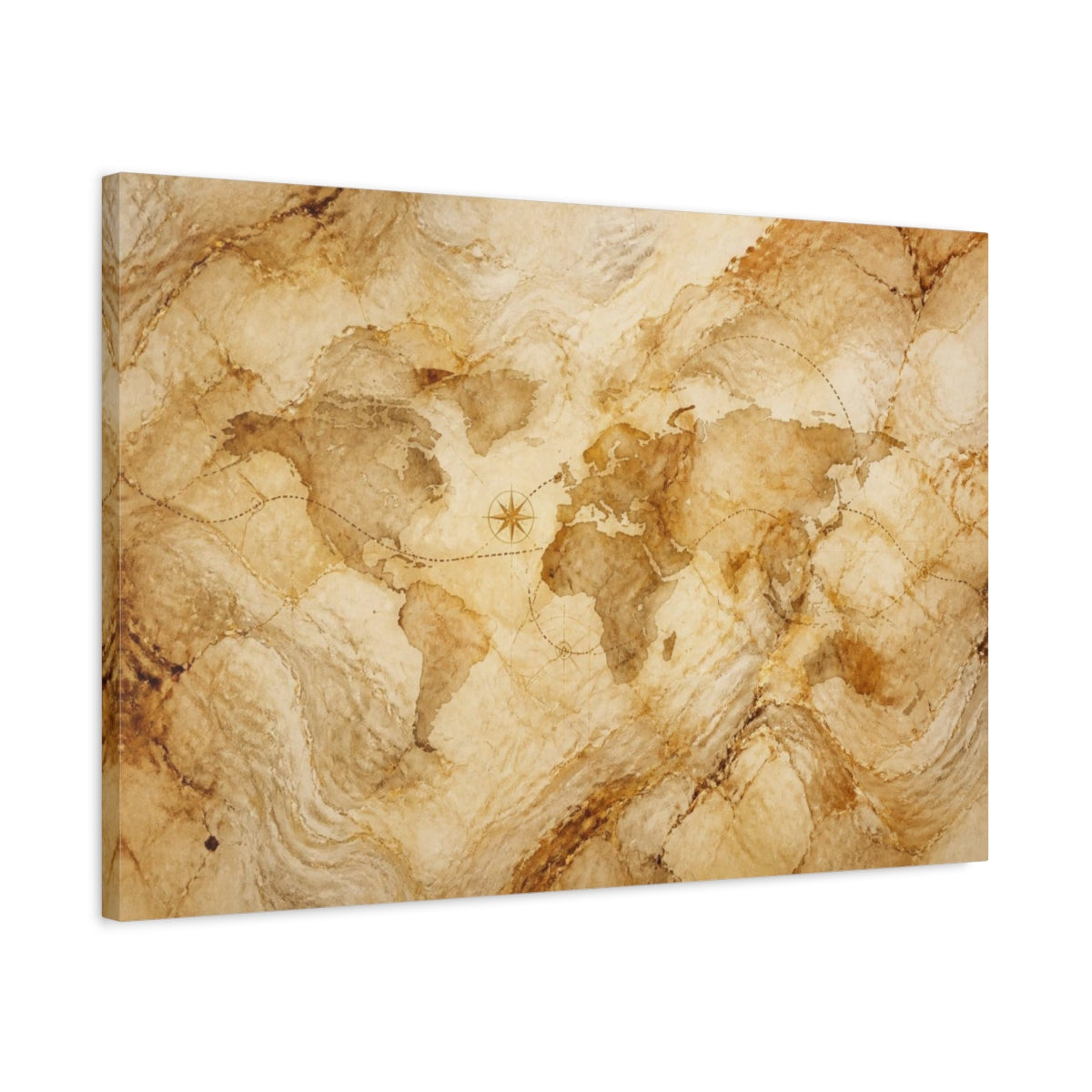 Side Mockup 2. Hidden Marble World Map shown as canvas print