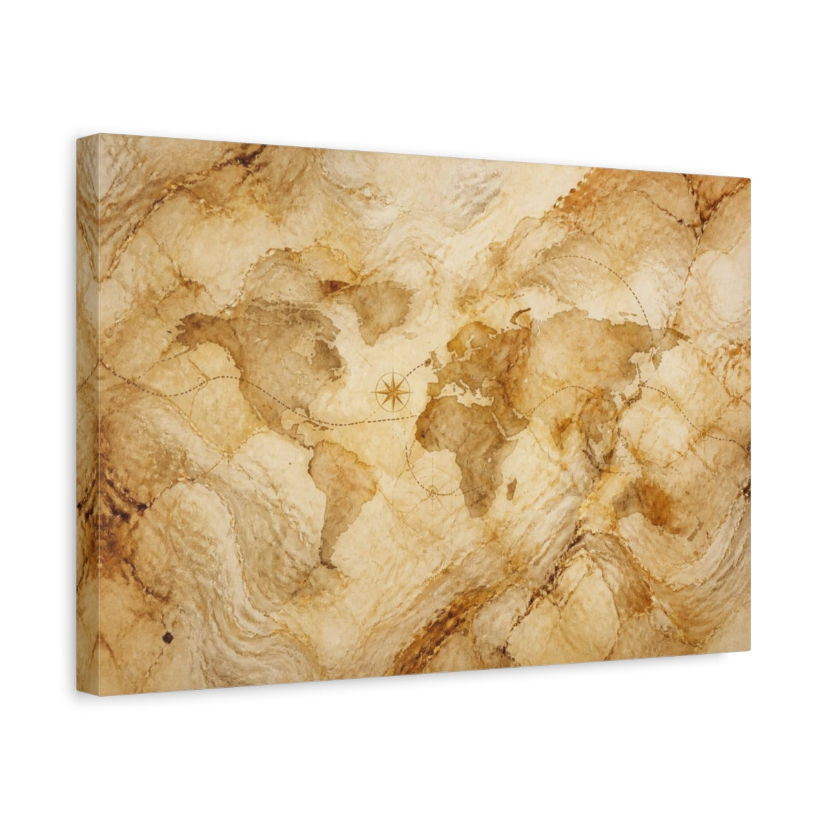 Side Mockup 4. Hidden Marble World Map shown as canvas print