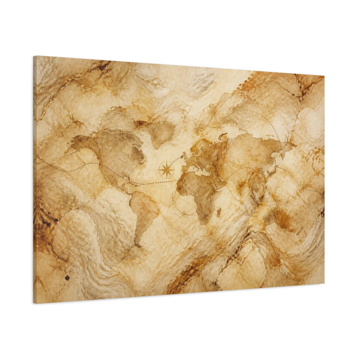 Side Mockup 1. Hidden Marble World Map shown as canvas print