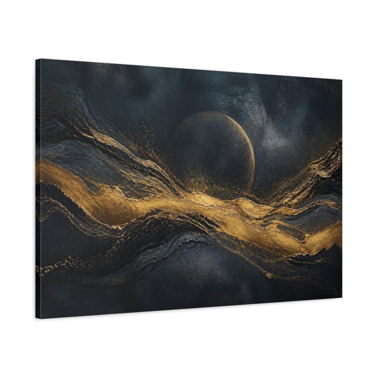 Main Mockup. Hidden Moon Gold Wave shown as canvas print