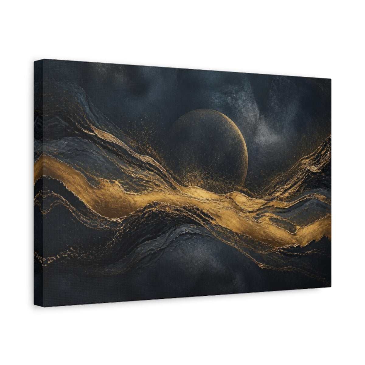 Side Mockup 4. Hidden Moon Gold Wave shown as canvas print