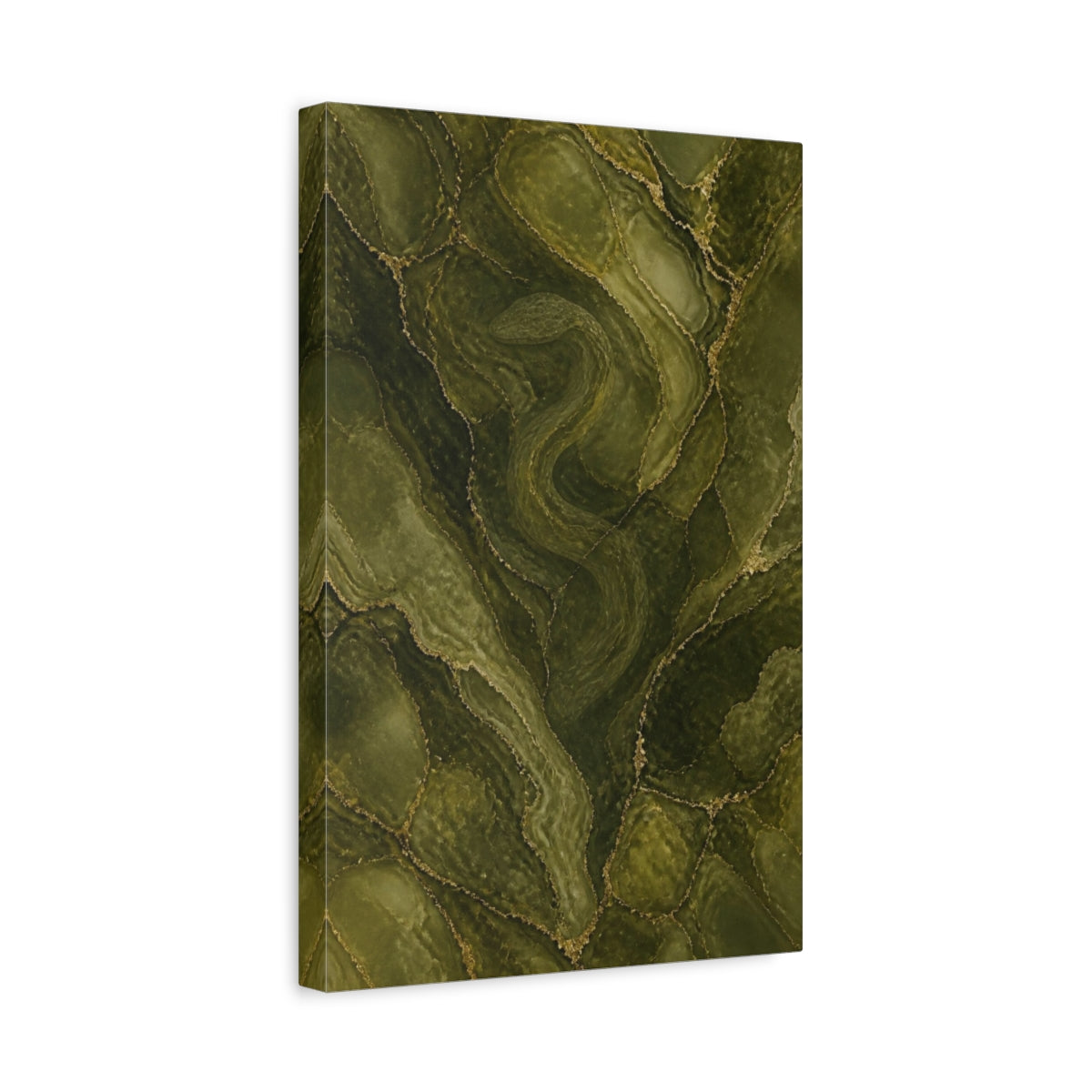 Side Mockup 4. Hidden Olive Serpent shown as canvas print