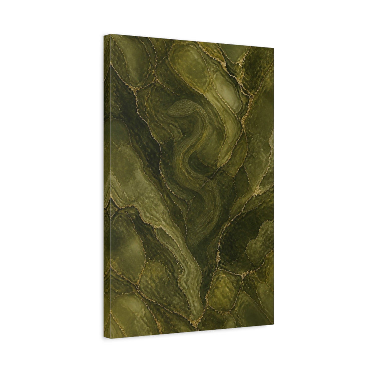 Side Mockup 3. Hidden Olive Serpent shown as canvas print