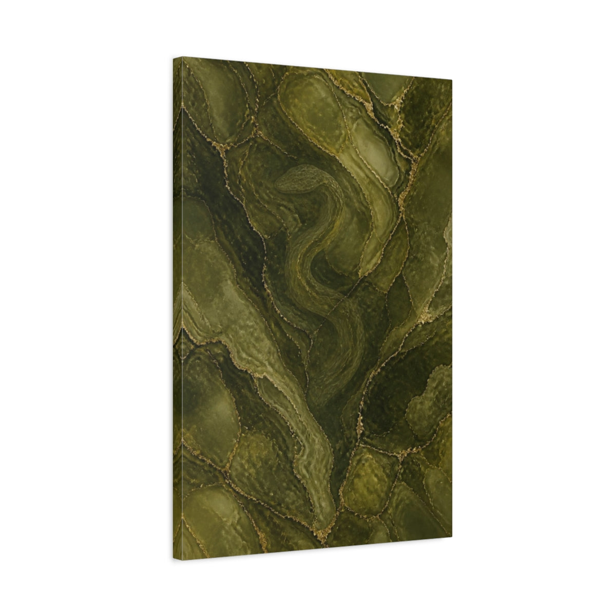 Side Mockup 2. Hidden Olive Serpent shown as canvas print
