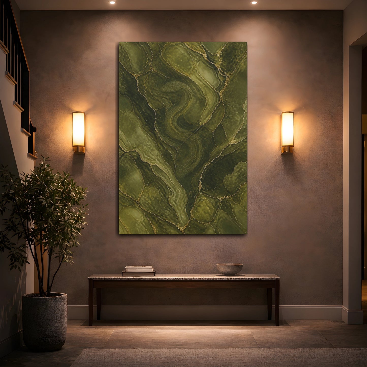 Mockup 2. Hidden Olive Serpent shown as canvas print